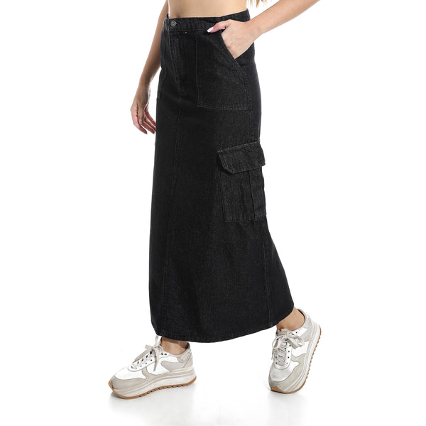 Maxi_Slim_One_Button_Closure_Denim_Skirt_-_Black