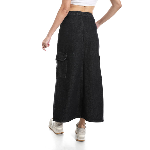 Maxi_Slim_One_Button_Closure_Denim_Skirt_-_Black