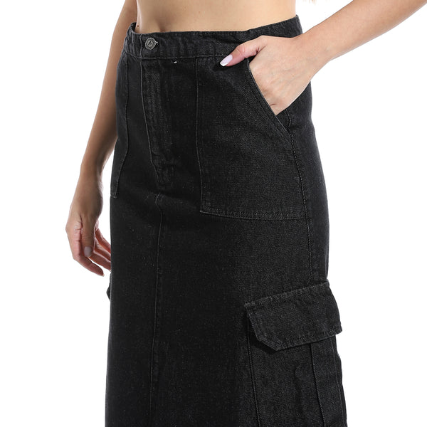Maxi_Slim_One_Button_Closure_Denim_Skirt_-_Black