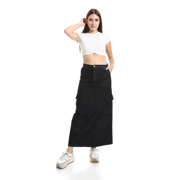 Maxi_Slim_One_Button_Closure_Denim_Skirt_-_Black