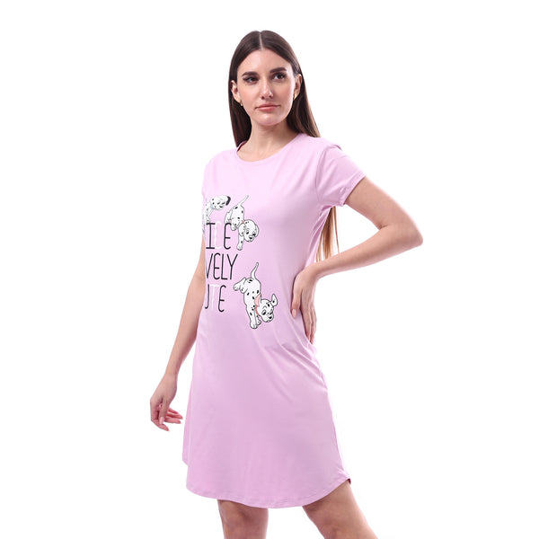 Printed_Pattern_Short_Sleeves_Sleep_Dress_-_Pink