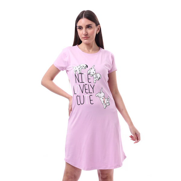 Printed_Pattern_Short_Sleeves_Sleep_Dress_-_Pink