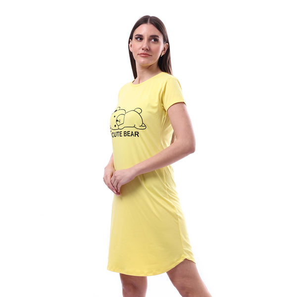Printed_Pattern_Short_Sleeves_Sleep_Dress_-_Yellow