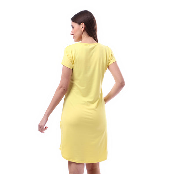Printed_Pattern_Short_Sleeves_Sleep_Dress_-_Yellow