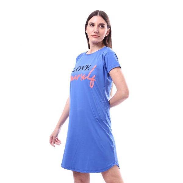 Printed_Pattern_Short_Sleeves_Sleep_Dress_-_Royal_Blue