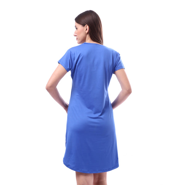 Printed_Pattern_Short_Sleeves_Sleep_Dress_-_Royal_Blue