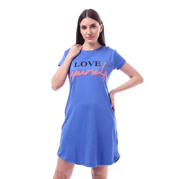 Printed_Pattern_Short_Sleeves_Sleep_Dress_-_Royal_Blue