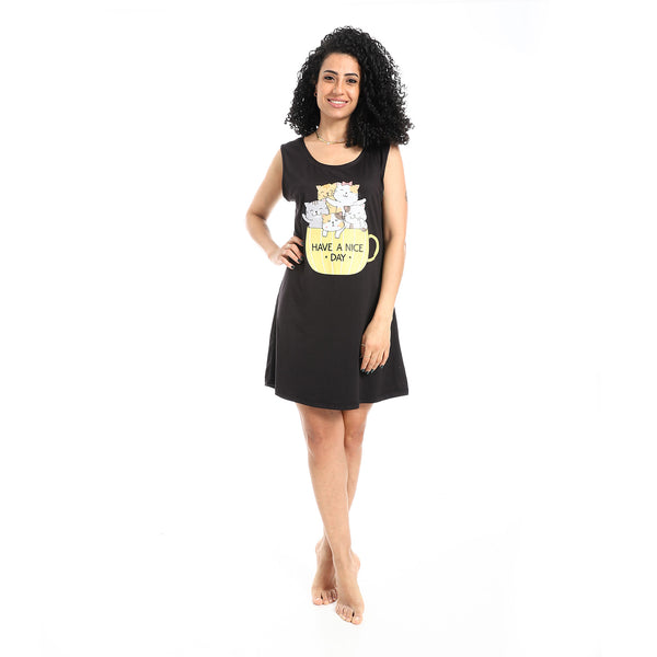 Printed_Sleeveless_Nightgown_-_Black