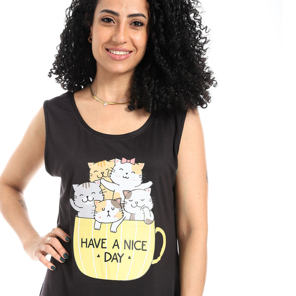 Printed_Sleeveless_Nightgown_-_Black
