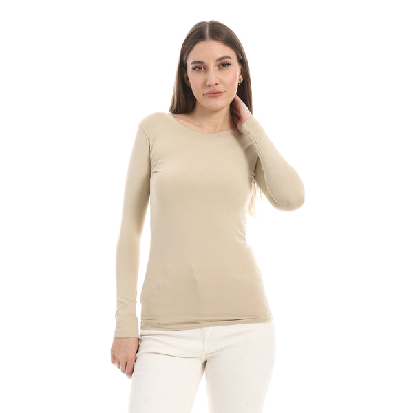 Round_Neck_Slip_On_Beige_Basic_Top