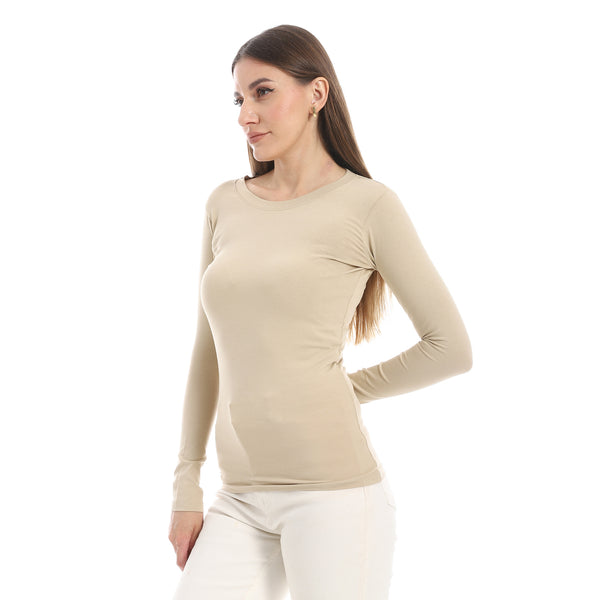 Round_Neck_Slip_On_Beige_Basic_Top