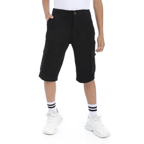 Double_Closure_Gabardine_Boys_Cargo_Shorts_-_Black
