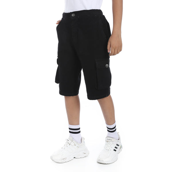 Double_Closure_Gabardine_Boys_Cargo_Shorts_-_Black