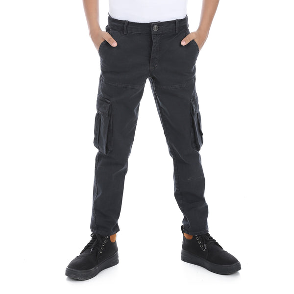 Charcoal_Plain_Refgular_Fit_Boys_Cargo_Pants