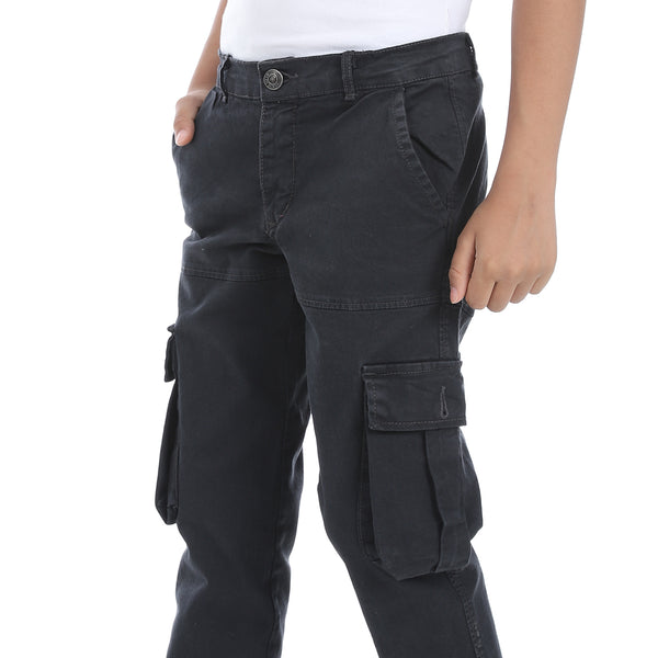 Charcoal_Plain_Refgular_Fit_Boys_Cargo_Pants