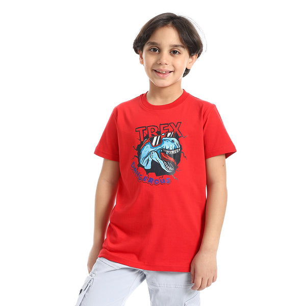 Round_Neck_Printed_Short_Sleeve_Boy_T-shirt_-_Red