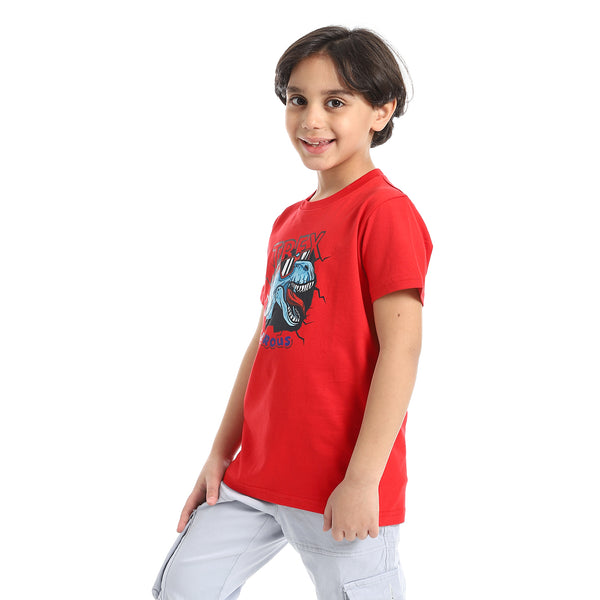 Round_Neck_Printed_Short_Sleeve_Boy_T-shirt_-_Red