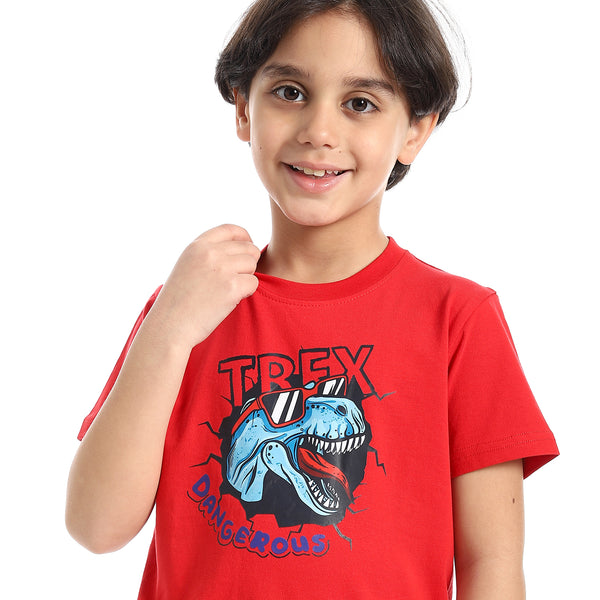 Round_Neck_Printed_Short_Sleeve_Boy_T-shirt_-_Red