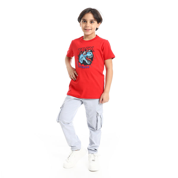 Round_Neck_Printed_Short_Sleeve_Boy_T-shirt_-_Red