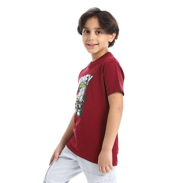 Round_Neck_Printed_Short_Sleeve_Boy_T-shirt_-_Burghandy