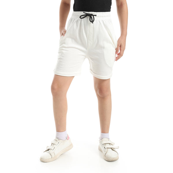 White_Short_With_Elastic_Waist_And_Drawstrings-White