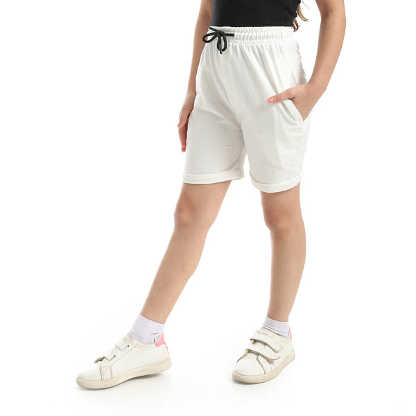 White_Short_With_Elastic_Waist_And_Drawstrings-White