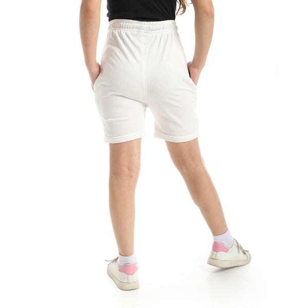 White_Short_With_Elastic_Waist_And_Drawstrings-White