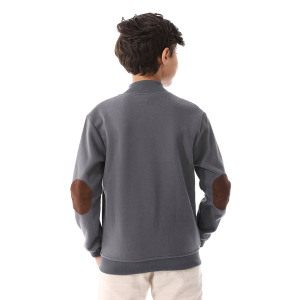 Slash Pockets Plain Zipped Boys Sweatshirt - Dark Grey