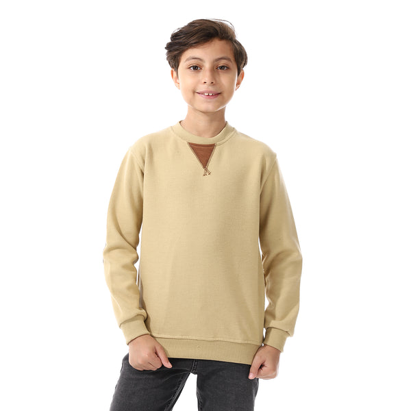 Khaki Long Sleeves Slip On Boys Sweatshirt