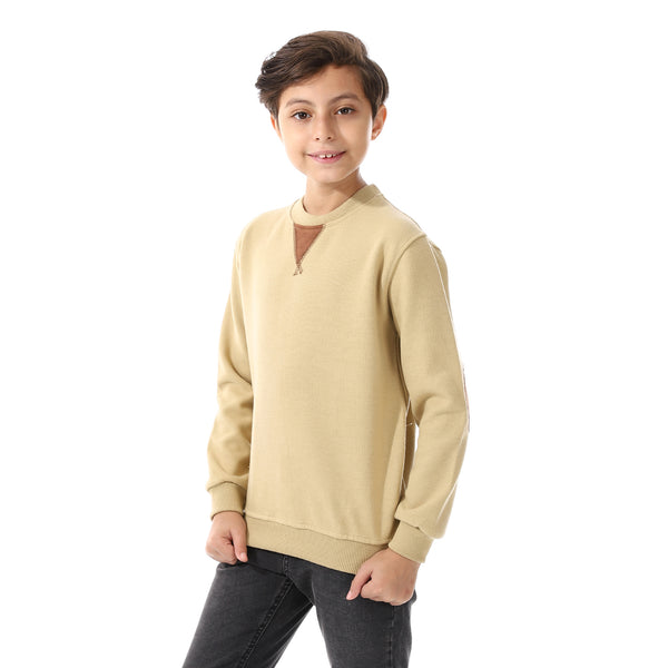 Khaki Long Sleeves Slip On Boys Sweatshirt