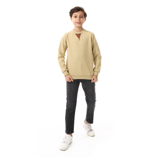Khaki Long Sleeves Slip On Boys Sweatshirt