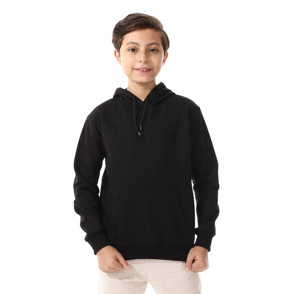 Kangaroo Pockets Fleeced Boys Hoodie - Black