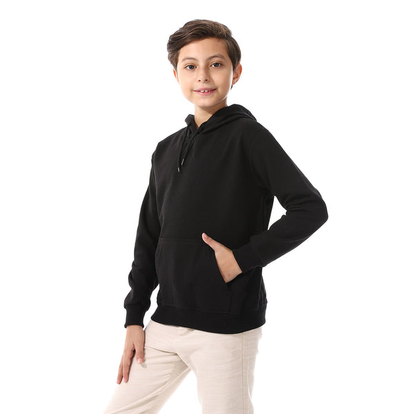 Kangaroo Pockets Fleeced Boys Hoodie - Black