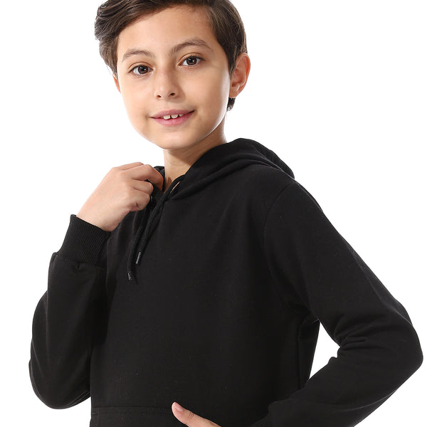 Kangaroo Pockets Fleeced Boys Hoodie - Black