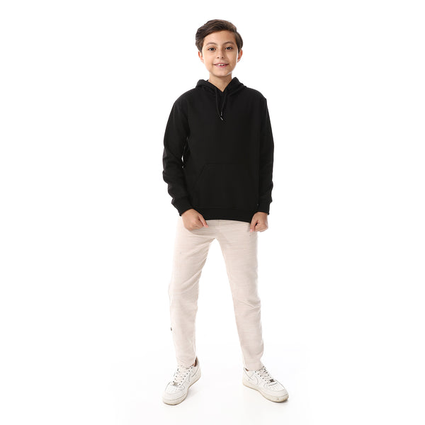 Kangaroo Pockets Fleeced Boys Hoodie - Black