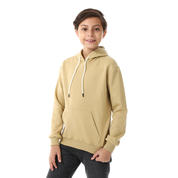 Kangaroo Pockets Fleeced Boys Hoodie - Khaki