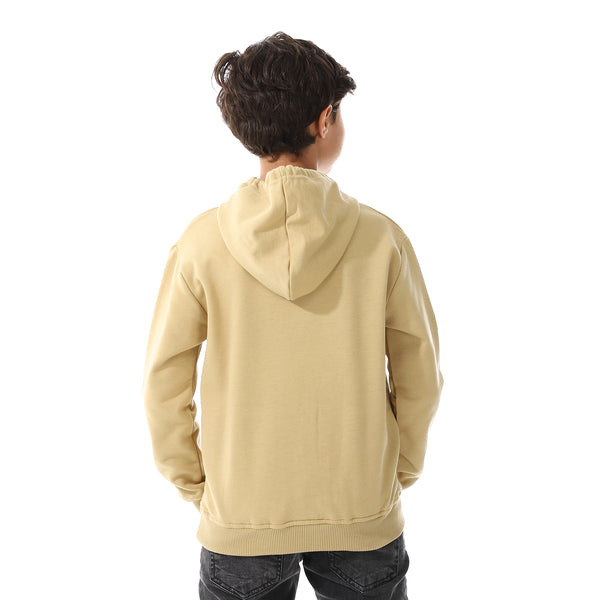 Kangaroo Pockets Fleeced Boys Hoodie - Khaki
