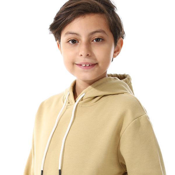 Kangaroo Pockets Fleeced Boys Hoodie - Khaki