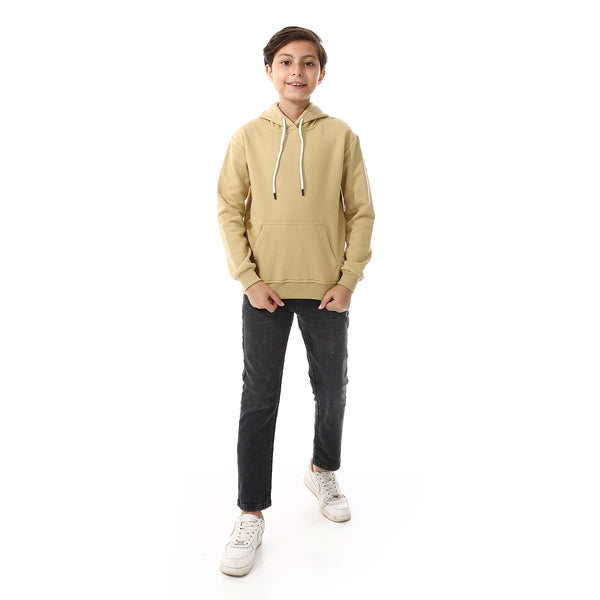 Kangaroo Pockets Fleeced Boys Hoodie - Khaki