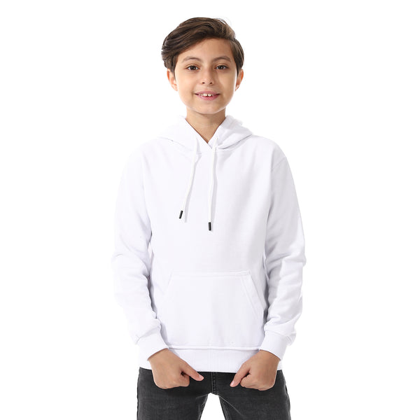 Kangaroo Pockets Fleeced Boys Hoodie - White