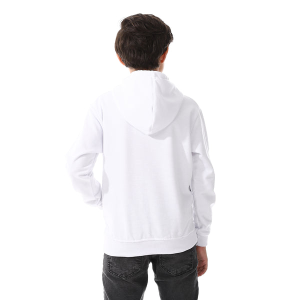 Kangaroo Pockets Fleeced Boys Hoodie - White