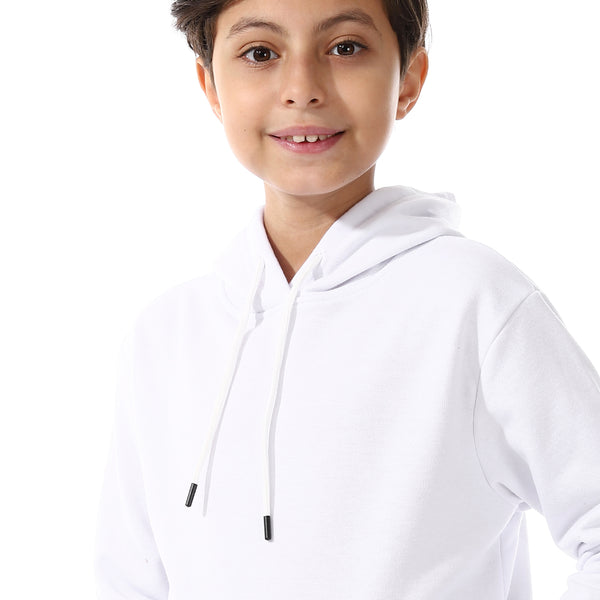 Kangaroo Pockets Fleeced Boys Hoodie - White