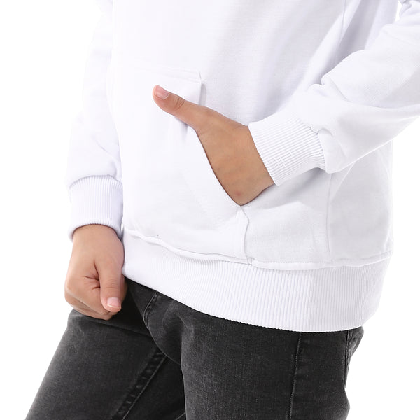 Kangaroo Pockets Fleeced Boys Hoodie - White