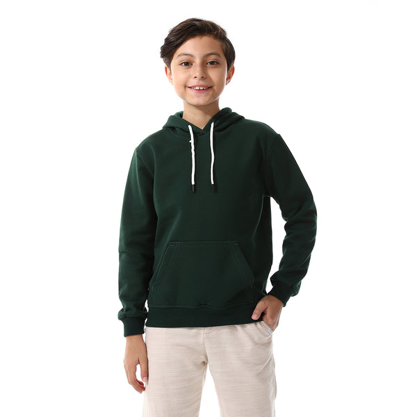Kangaroo Pockets Fleeced Boys Hoodie - Dark Green