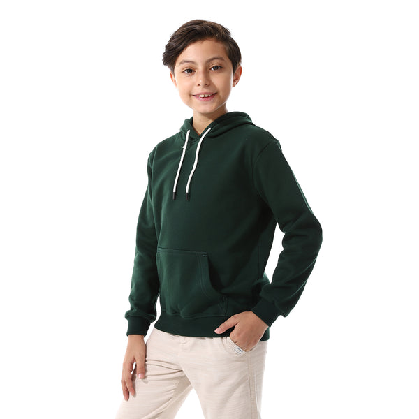 Kangaroo Pockets Fleeced Boys Hoodie - Dark Green