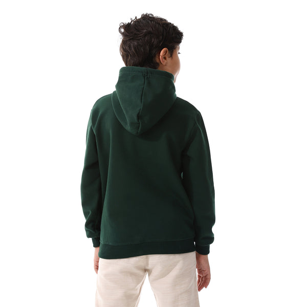 Kangaroo Pockets Fleeced Boys Hoodie - Dark Green
