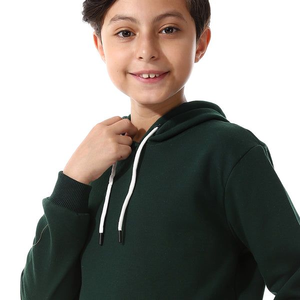Kangaroo Pockets Fleeced Boys Hoodie - Dark Green