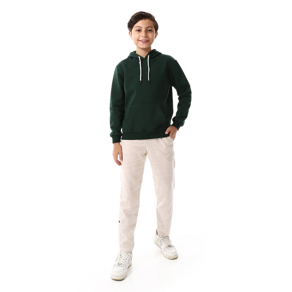 Kangaroo Pockets Fleeced Boys Hoodie - Dark Green