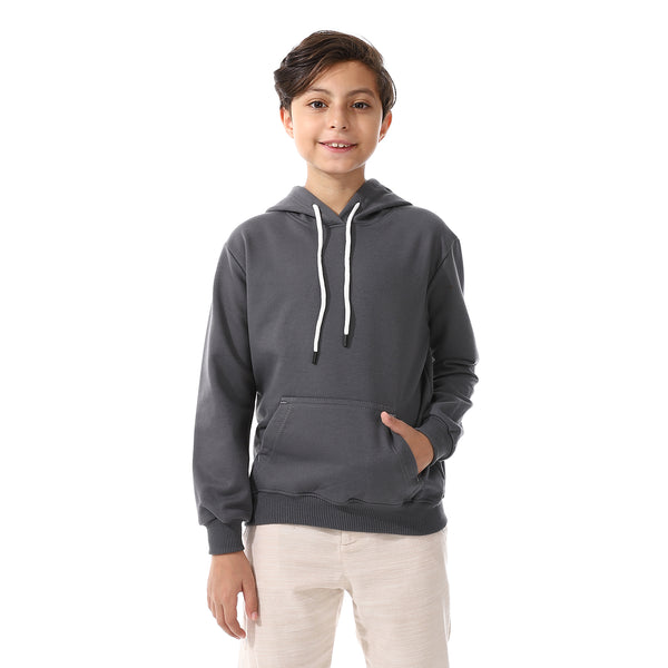 Kangaroo Pockets Fleeced Boys Hoodie - Dark Grey