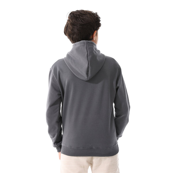 Kangaroo Pockets Fleeced Boys Hoodie - Dark Grey
